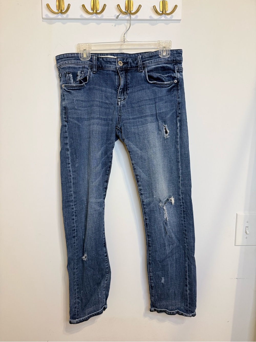 Pilcro and the Letterpress Straight-Leg Distressed Blue Jeans